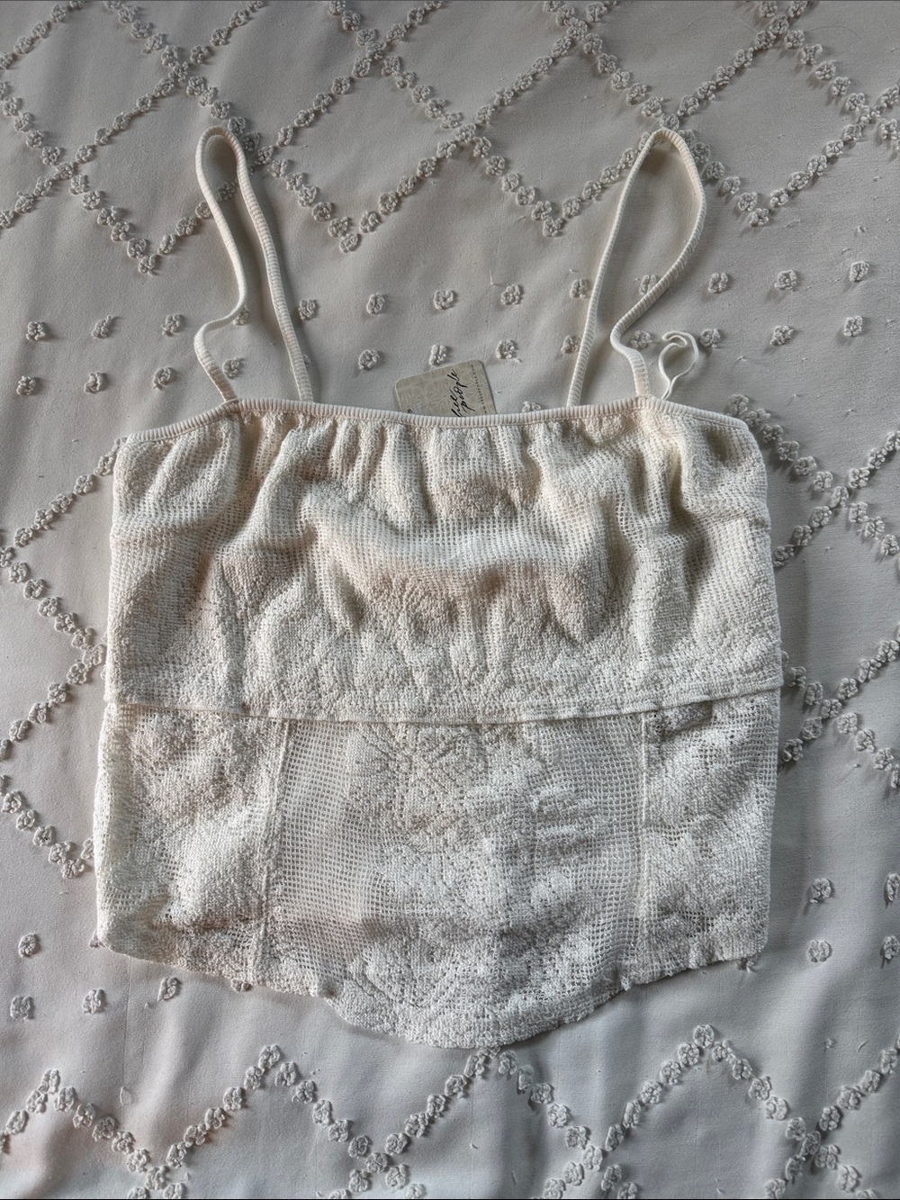 Free People NWT Lace-Texture White Cami Top Size Large